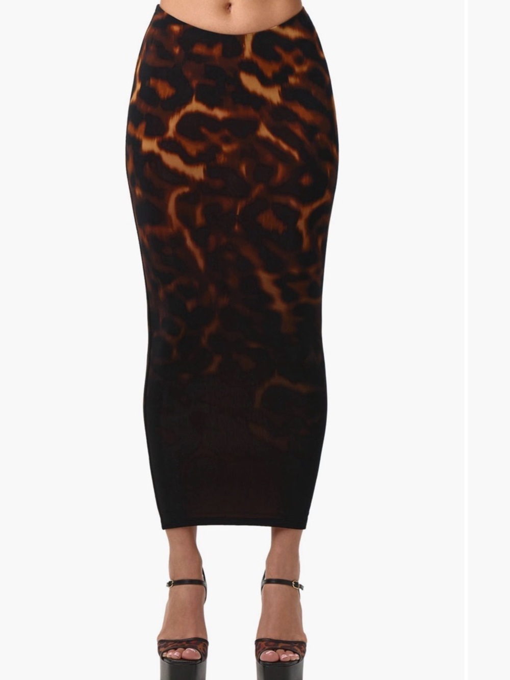 naked wardrobe Black & Brown Animal-Print Midi Pencil Skirt
